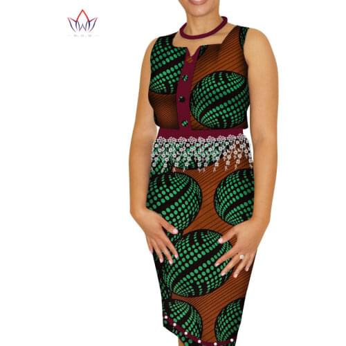 Dashiki African Dresses for Women Bazin Riche Ankara Print Knee-length Peal Lace Sleeveless Dresses Women African ClothingWY4885