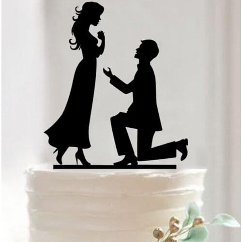 Marry Me Acrylic Cake Topper Wedding Bride & Groom Black Cake Topper Engagement Party Decoration Cake stand decoration