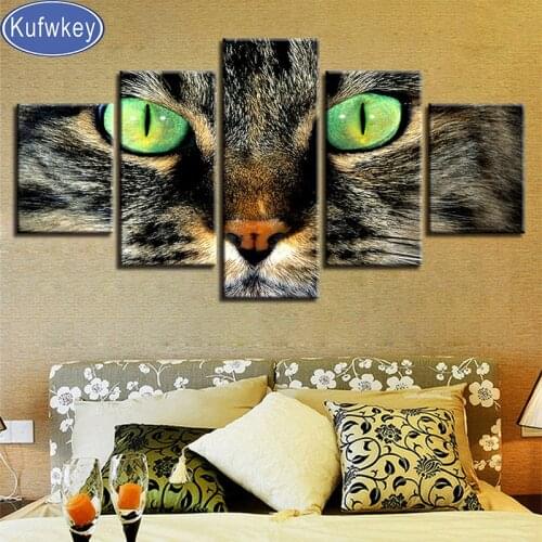 Diy 5D Diamond Painting Cats Green Eyes Full Square Round Drill Diamond Embroidery 5 piece Mosaic Needlework Home Decor