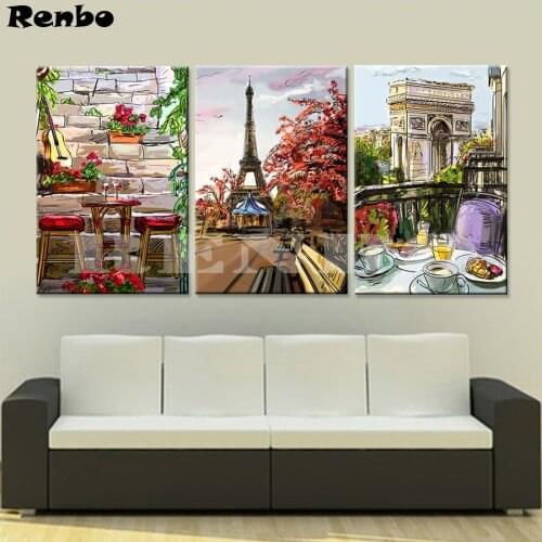 5d diy diamond painting 3 Panel Paris City Landscape Cross Stitch Diamond Embroidery sale Diamond Mosaic Wall Art Home Decor A81