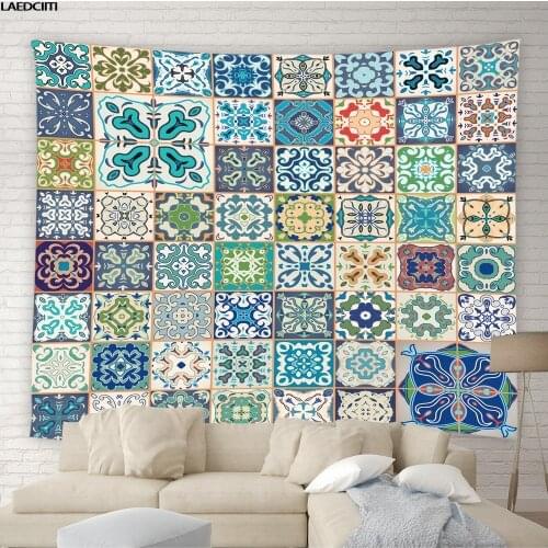 Bohemian Retro Print Tapestry Moroccan Colorful Geometric Traditional Pattern Background Wall Hanging Hotel Bedroom Home Decor