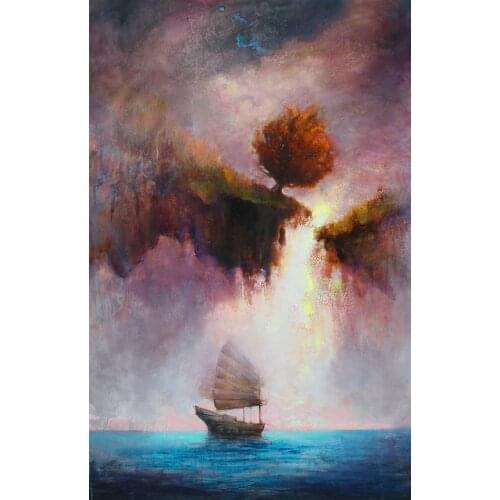 Large Oil Painting Seascape Wall Art for Home Decor Ship Painting on Canvas for Living Room Decoration Hand Painted Thick Oil