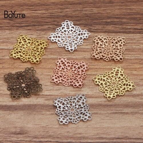 BoYuTe (100 Pieces/Lot) 21MM Metal Brass Filigree Flower Charms Wholesale Vintage Style DIY Handmade Jewelry Accessories