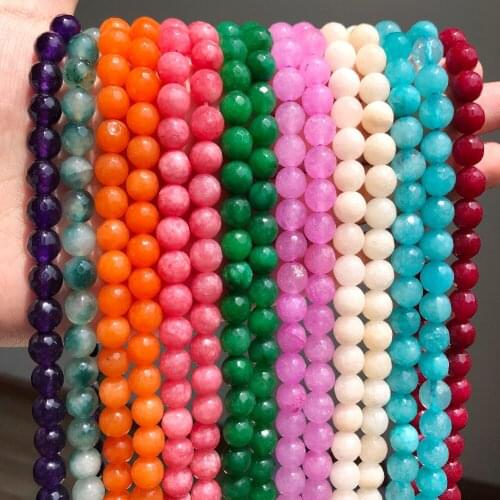 Natural Stone Beads Colorful Jades Chalcedony Round Loose Spacer Beads for Jewelry Making DIY Bracelet Necklace Accessories 15