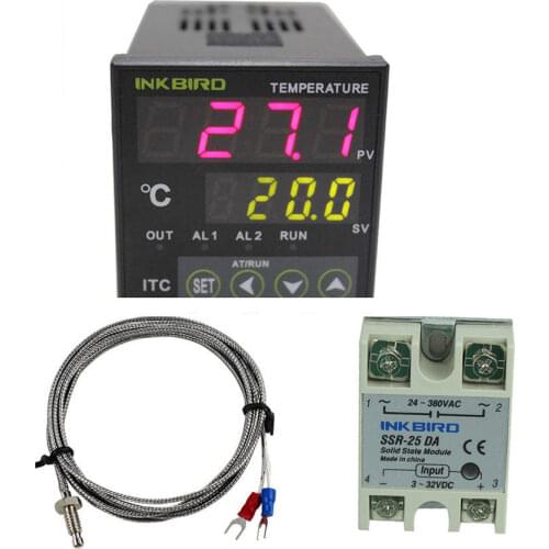 Inkbird PID Thermostat Dual Digital PID Temperature Controller AC/DC 12-24V SSR Relay Output ITC-100VL+ K sensor+ 25DA SSR Tool