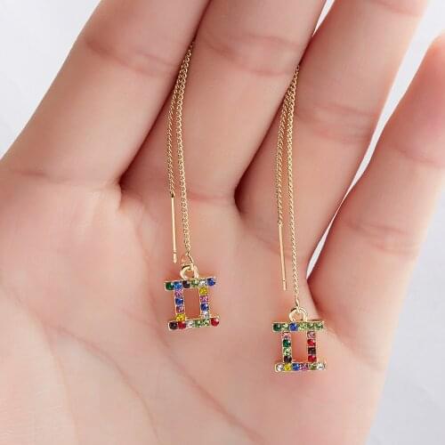 Long Tassel Zodiac Drop Earrings For Women Fashion Gold Color 12 Constellation Hanging Earrings 2021 Trend Jewelry Girls Gift