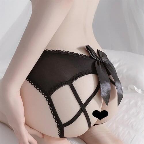 Lace Bow Exotic Lingerie Women Panties Elastic Crotchless Panties Sexy Allure Porn Briefs Hollow Out Bandage Ladies Underwear