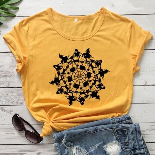 Mandala Witches Ghosts Halloween T-shirt Aesthetic Autumn Holiday Gift Tshirt Vintage Women Graphic Halloween Party Tops Tees