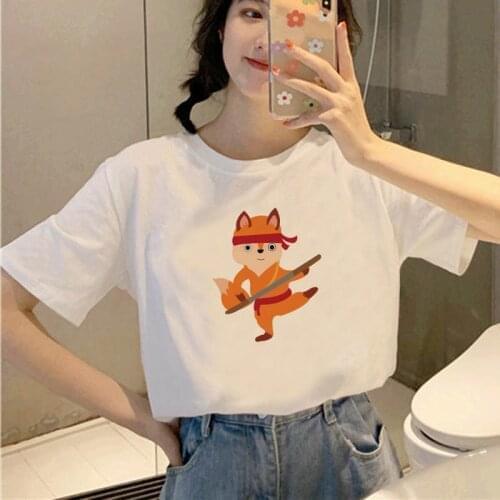 Kawaii Fox Graphic Print Women T Shirt Oversized Fashion Female Top Clothing Aesthetic Tees Summer Short Shirt for Ladies Gril