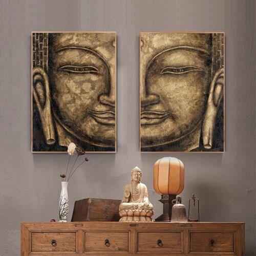 Canvas painting Wall Art Gray 2 Panel Modern Large Oil Style Buddha Wall Print on Canvas Home Living Room Decorations