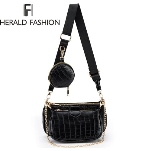 3pcs Set Messenger Shoulder Bags Crocodile Pattern Chains Zipper Womens Handbags Casual Crossbody Bags Ladies Leather Totes
