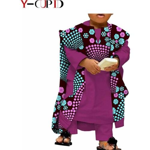 African Clothes for Kids Boys Robe and Pants Sets Bazin Riche Ankara Print Kids 2 Pieces Sets Children Boy Party Wear S204032