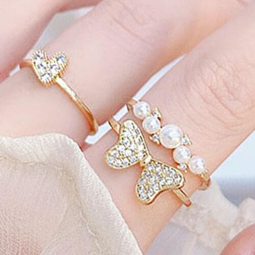 Korea Cute Open Heart Rings Exquisite Romantic Butterfly Double Layer Design Glamour Rings Lady Wedding Party Exquisite Jewelry