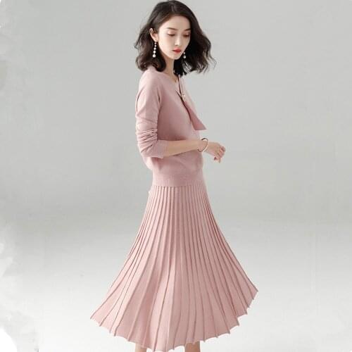2 piece set women temperament fashion suit womens dress autumn and winter new knitted two-piece head Slim sweater skirt suit