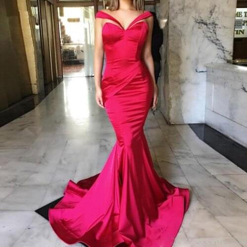 Red Muslim Evening Dresses Mermaid Deep V-neck Formal Islamic Dubai Saudi Arabic Long Elegant Evening Gown Prom Dresses