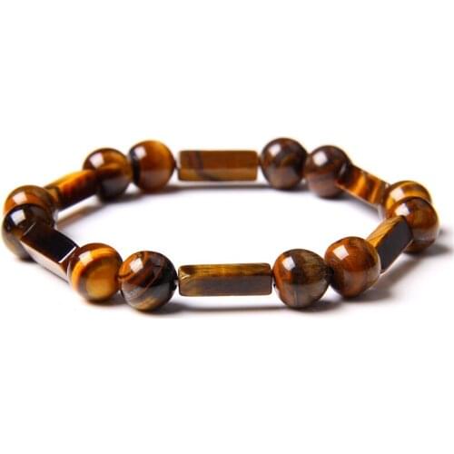 Natural Stone Round Cuboid Bracelet Lapis Lazuli Bloodstone Tiger Eye Unakite Beads Female Male Bracelets Creative Jewelry Gifts