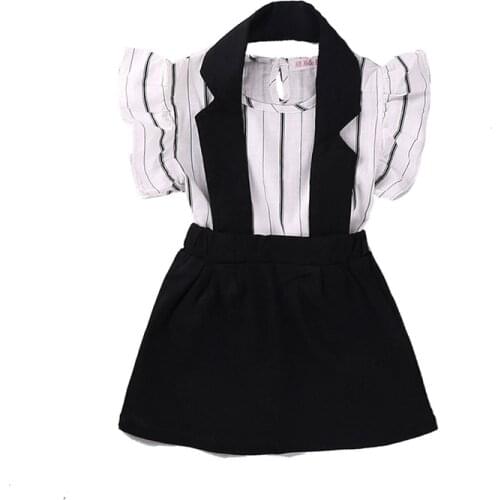 Summer Clothing Sets Flying Sleeve Girls Striped Shirt + Strap Skirt Two-Piece Set Childrens Clothing Suit Toddler Girl Costume