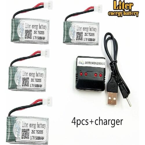 Upgraded 25c 3.7v 500mah Lipo Battery for Syma X11 X11c Hubsan X4 H107c H107d H107l Rc Quadcopter lipo 752035 lipo battery