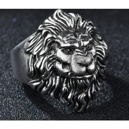 Fashion Vintage Punk Rock Domineering Lion Head Rings for Men Hip Hop Finger Ring Luxury Knight Jewelry