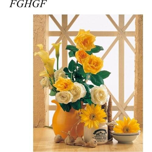 FGHGF Frameless Pictures Painting By Numbers Wedding Decoration DIY Pictures Handwork Draw On Canvas Wall Sticker Flower