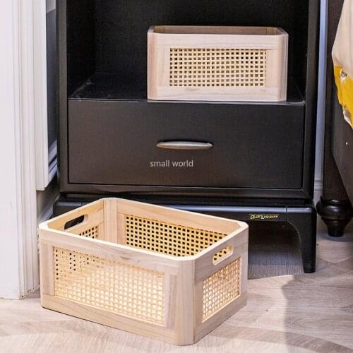 Desktop rattan storage basket bamboo woven snack storage organizer Cupboard clothes storage box desktop jewelry organizer