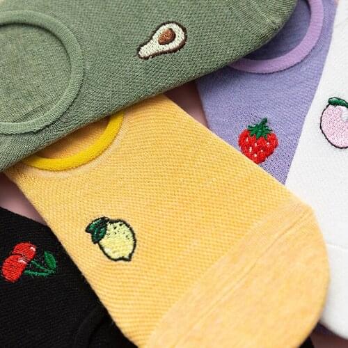 New Summer Socks Woman Fashion fruit printing Socks Cute avocado Cotton Short High Quality Womens Boat Sock Slippers For