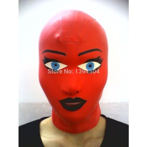 New design Hot exotic Unisex Sexy Lingerie Bodysuit red spliced Women Latex Hoods Mask Hood Fetish uniform Plus Size