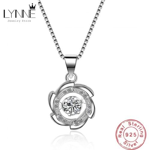 New Fashion Round Whirl CZ Pendants Chains Women Necklace 925 Sterling Silver Jewelry Windmill Will Dance Rhinestone Choker Neck