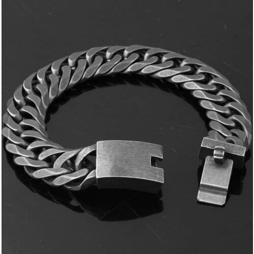 Punk Fashion 22cm Long Bracelets For Men Stainless Steel Charm Matte Black Curb Cuban Link Chain Bracelets Mens Vintage Jewelry