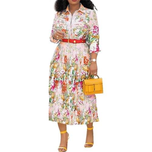 Autumn Womens Long Dresses Casual TurnDown Collar High Waist Ladies Office Shirt Dress Sexy Pleated Dress Wholesale Dropshipping