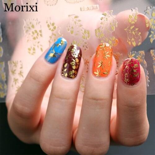 Gold silver full cover nail stickers 60pcs/sheet 3D flower Water Decals stickers DIY LED Manicure Mixed Designs Adhesive BZ052
