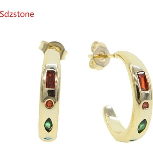 Hot Viennois Coffee Gold Silver Color Stud Earrings Rainbow Austrian Rhinestone Vintage Semicircle Earrings