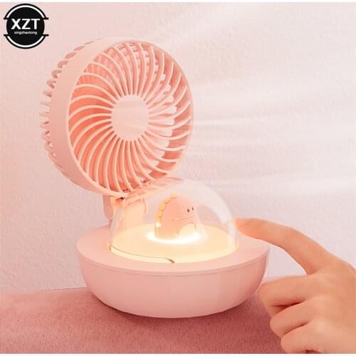 Portable USB Fan With LED Night Light Desktop Table Electric Fan Rechargeable Radiator for Office Bedroom School Dormitory Lamp