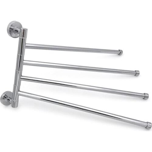Wall-Mounted Swivel Towel Bar Stainless Steel 4-Arm Bathroom Swing Hanger Towel Rack Holder Towel Storage Organizer