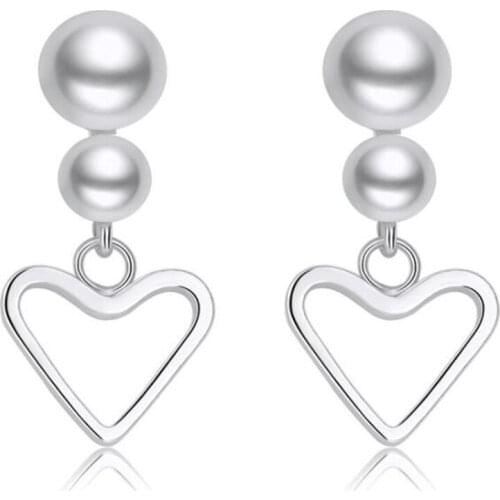 Simple Imitation Pearl Heart-Shaped Earrings Rose Gold And Silver Colors Metal Stud Earrings Classic Ladies Jewelry