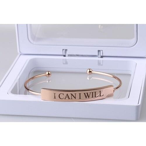 Qitian Personalized Custom Rose Gold Bangles Engraved Name Letters Date Open Bangles & Bracelets DIY Jewelry