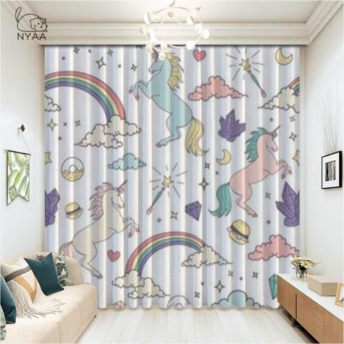 Unicorn Flower Rainbow Cloud Window Curtains Bedroom Kitchen Decor Curtain Panel For Living Room Micro Shading