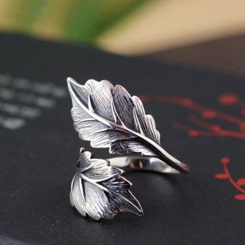 S925 silver antique craft female of shedding leaves ring new products