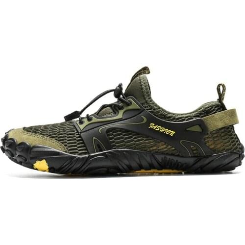 Upstream, wading, swimming, beach shoes