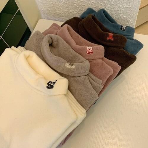 Women Autumn T Shirt 2021 New Lambs Wool And Velvet Turtleneck long-sleeved T-shirt Render Women Tshirts AYX1472