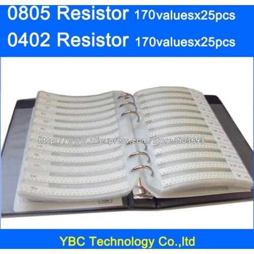 0805 SMD Resistor 0R~20M 1% 170valuesx25pcs=4250pcs & 0402 Resistor 170valuesX25pcs=4250pcs 0R~10M Sample Book