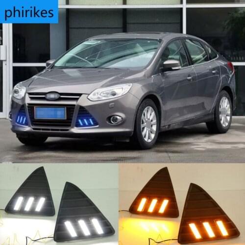 1 Set with Turn Signal Lamp LED DRL Waterproof IP67 Front Fog Lamp Daytime Running Lights for Ford Focus MK3 2012-2015 12V
