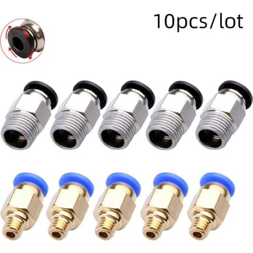 10pcs/lot PC4-M10 Pneumatic Connectors For 3D Printers Parts bowden Quick Jointer coupler 1.75/3mm Pipe PC4M6 fittings PTFE Tube