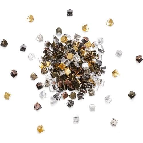 200g Iron Ribbon Ends Clamps Cap Crimps Beads Clips for Jewelry Findings Necklace DIY Making Accessorie Mixed Color 6x6mm