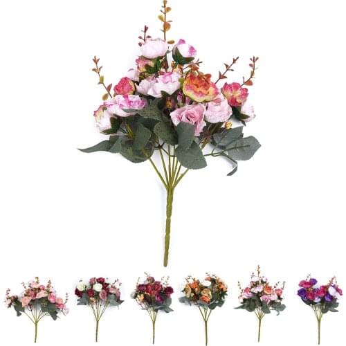 32cm 21 Head 1 Bouquet Rose Pink Silk Peony Artificial Flowers Bouquet Cheap Fake Flowers For Home Wedding Decoration Indoor