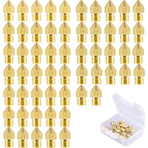 52Pcs Nozzle 0.2, 0.3, 0.4, 0.5, 0.6, 0.8, 1.0mm Extruder Print Head for MK8 3D Printer Makerbot Creality CR-10