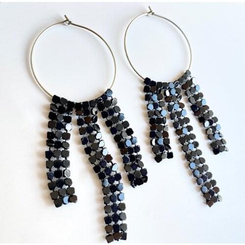 Aluminum Mesh Geometric Shining Top Exaggerated Dizzy Unique Nightclub Style Fashion Jewelry Statement Hoop Earrings for Party