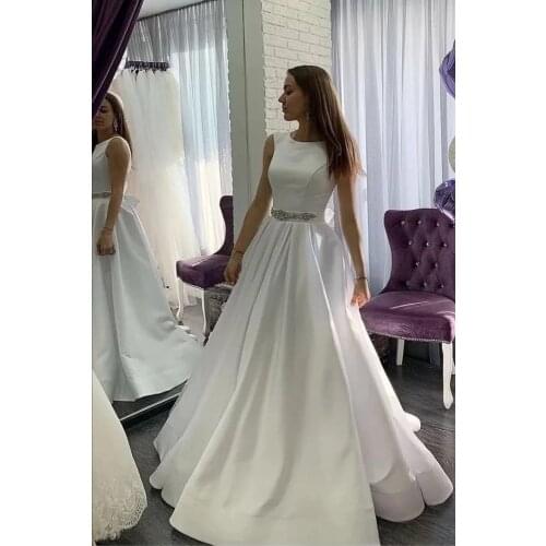 ANGELSBRIDEP High Neck Ball Gown Wedding Dress Robe De Mariee Fashion Crystal Sash Court Train Simple Design Formal Bride Dress
