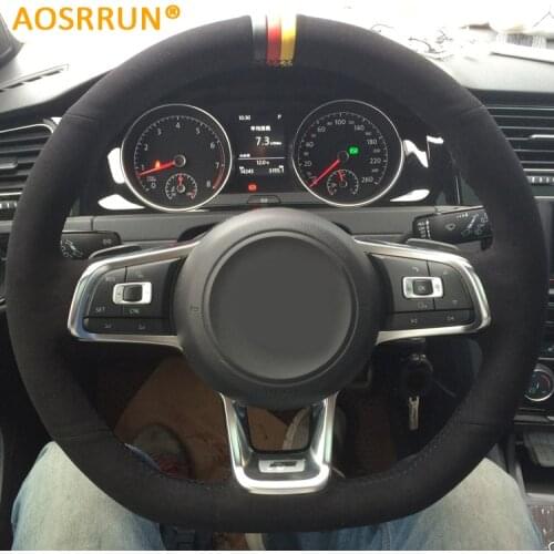AOSRRUN Car-styling Accessories Suede Leather Car Steering Wheel Covers For Volkswagen VW Golf 7 R R-LINE GTI