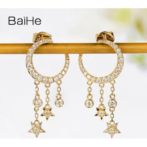 BAIHE Solid 18K Rose Gold 0.36ct H/SI Natural Diamonds Trendy Fine Jewelry Star Moon Stud Earrings Women christmas Gift серьги